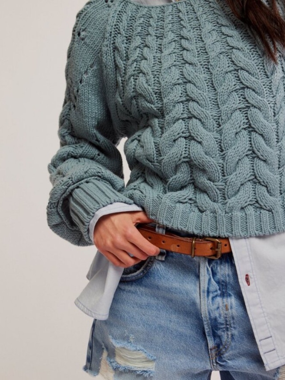 NWT FREE PEOPLE Sandre Pullover Ancient Turquoise SZ: L - Picture 7 of 9